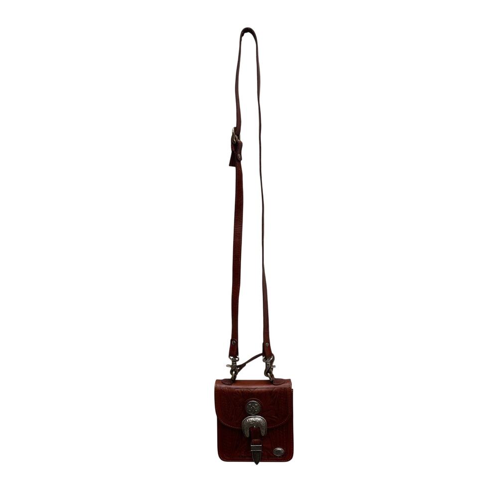 The American West Heritage Collection Brown Leather Tooled Small Crossbody Bag